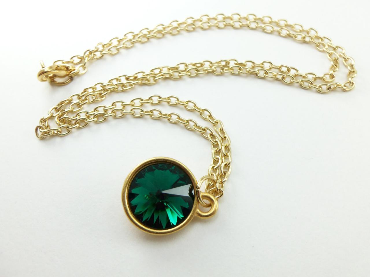 Green Emerald Necklace May Birthstone Necklace Gold Jewelry Green Necklace Crystal Jewelry
