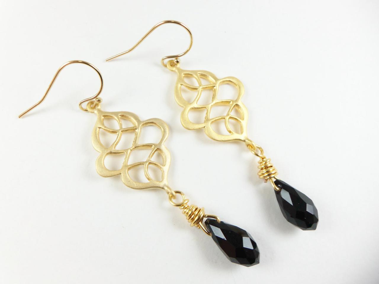 Black And Gold Earrings Black Jewelry Crystal Earrings Gold Jewelry Dangle Earrings Swarovski