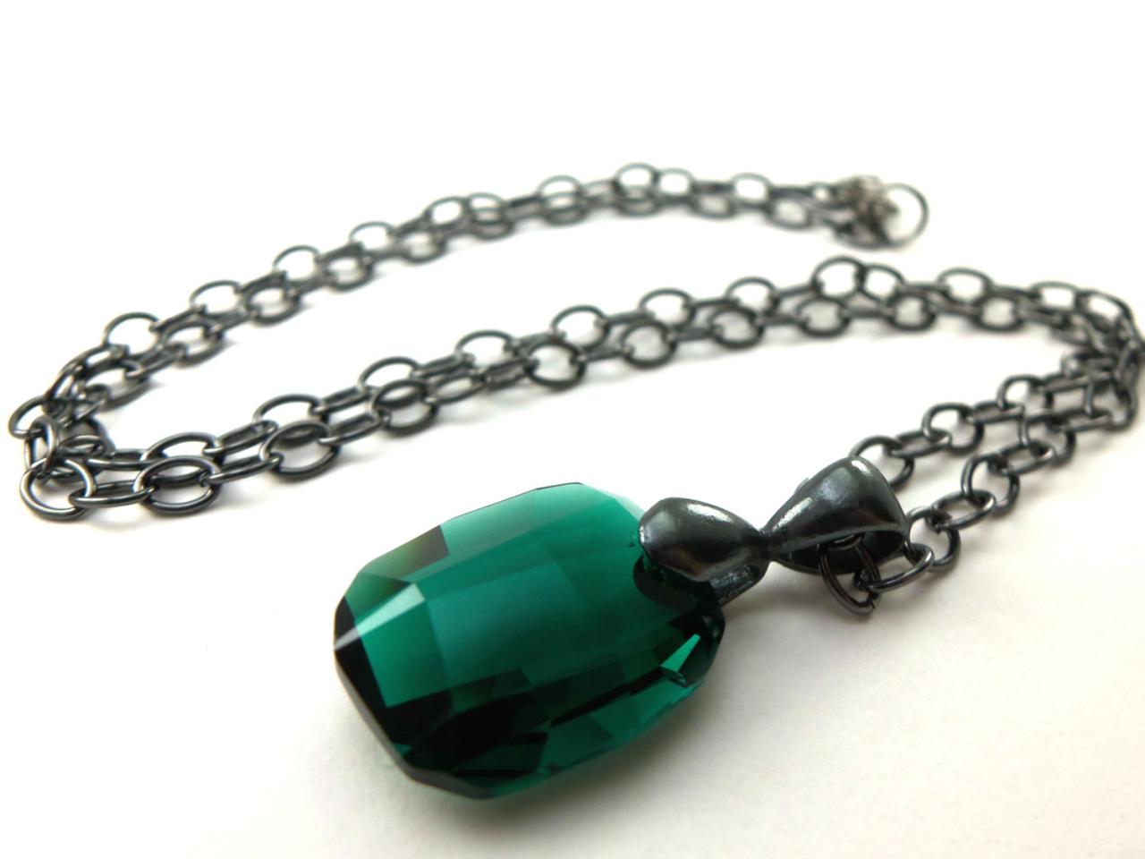 Dark Silver Emerald Necklace Crystal Jewelry May Birthstone Necklace Birthstone Jewelry Emerald Jewelry Green