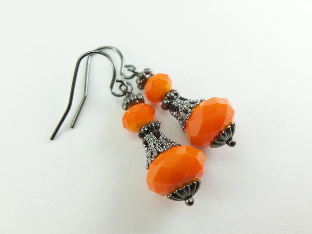 Victorian Halloween Orange Pumpkin Earrings Beaded Earrings
