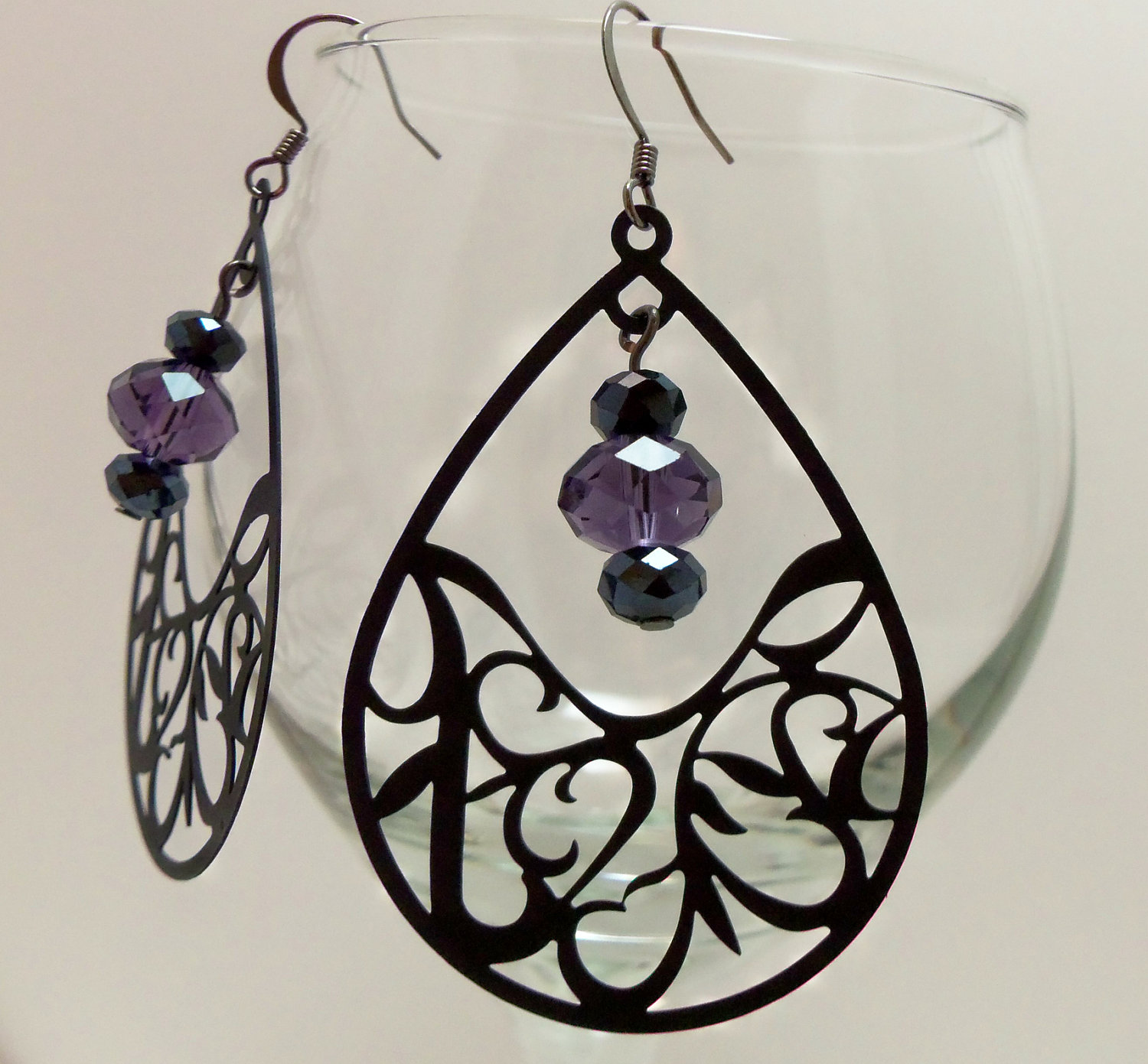 Black and purple earrings clearance